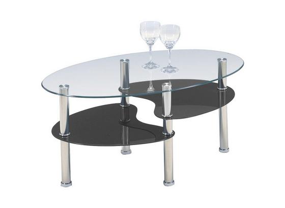 Couchtisch Glas Oval mit Ablageflächen Saba, Schwarz - Klar/Schwarz, KONVENTIONELL, Glas/Metall (90/45/55cm) Couchtisch Glas Oval mit Ablageflächen Saba, Schwarz - Klar/Schwarz, KONVENTIONELL, Glas/Metall (90/45/55cm)