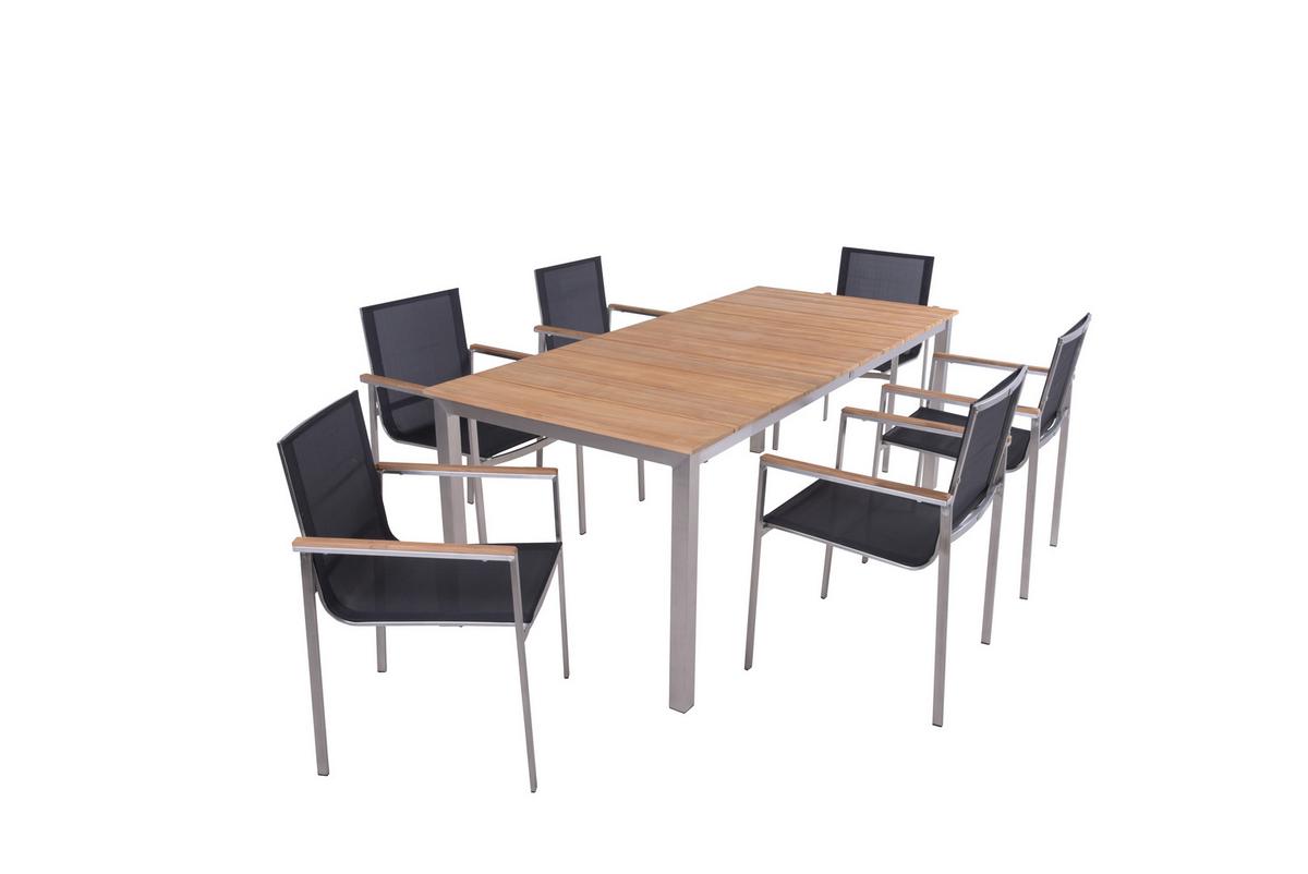 Gartentischgruppe Dallas/denver - Dunkelgrau/Silberfarben, Basics, Holz/Kunststoff - Gardenson