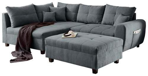 Ecksofa Inkl. Kissen + Hocker Lea, Polyester-Nylon - Anthrazit/Schwarz, Basics, Holzwerkstoff/Textil (176/248cm) - MID.YOU