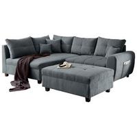 Ecksofa Inkl. Kissen + Hocker Lea, Polyester-Nylon - Anthrazit/Schwarz, Basics, Holzwerkstoff/Textil (176/248cm) - MID.YOU