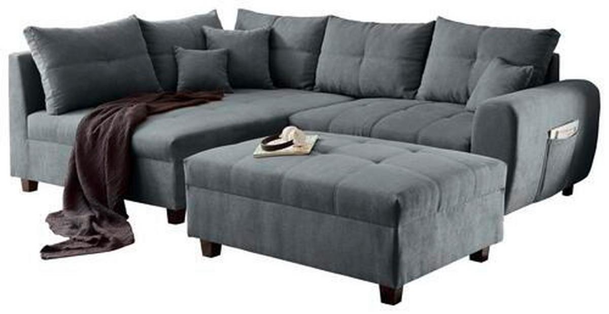 Ecksofa Inkl. Kissen + Hocker Lea, Polyester-Nylon - Anthrazit/Schwarz, Basics, Holzwerkstoff/Textil (176/248cm) - MID.YOU