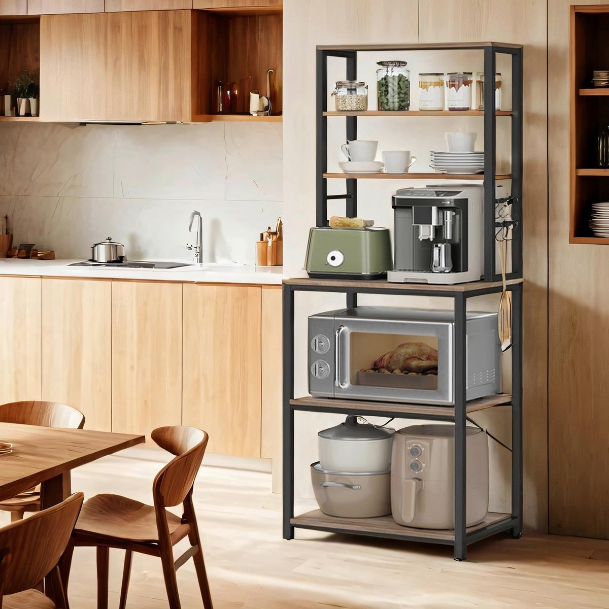 Regal Kitchen Shelf 60 cm Schwarz/Holzfarben - Greige/Schwarz, MODERN, Holzwerkstoff/Metall (60/167/40cm) - MID.YOU
