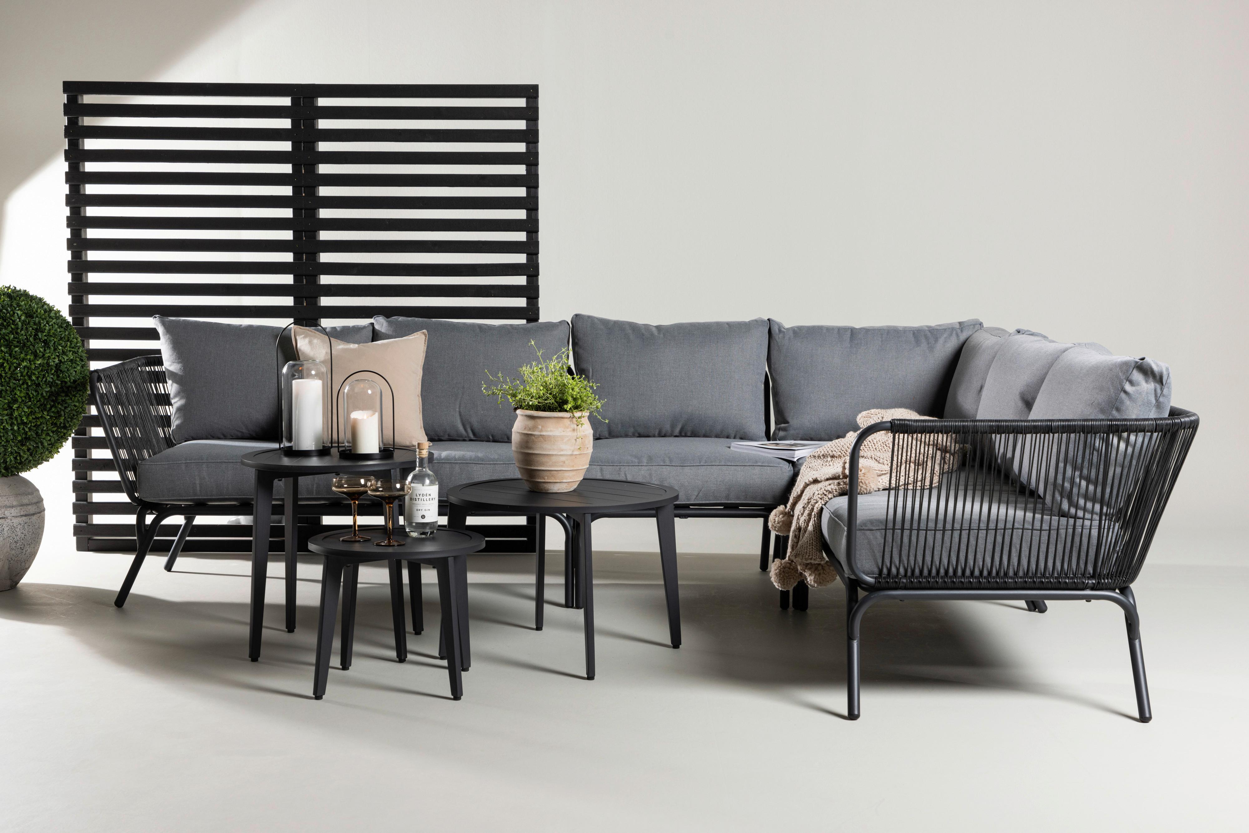 Dining-Loungeset Roxo - Schwarz/Grau, KONVENTIONELL, Textil/Metall - Gardenson