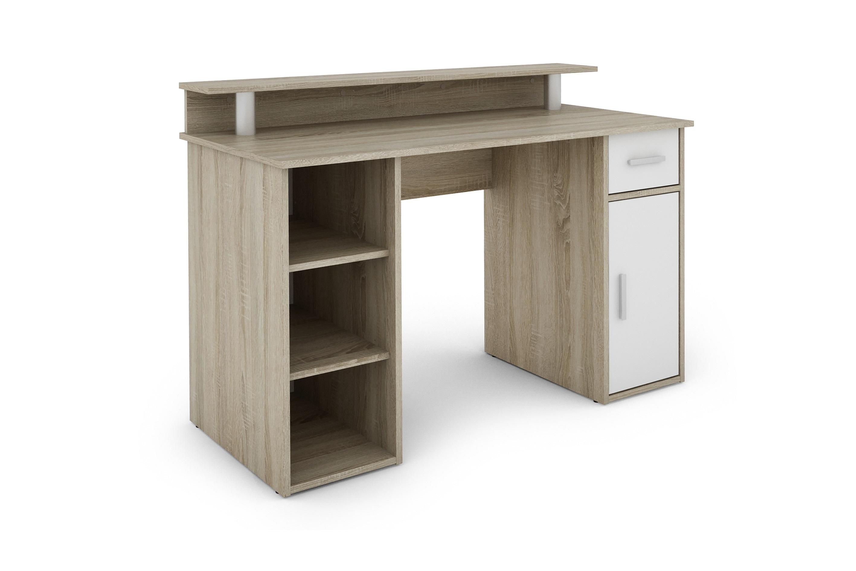 Schreibtisch mit Stauraum B 120cm H 88cm Don, Eiche/Weiß - Weiß/Sonoma Eiche, Basics, Holzwerkstoff (120/55/75cm) - MID.YOU