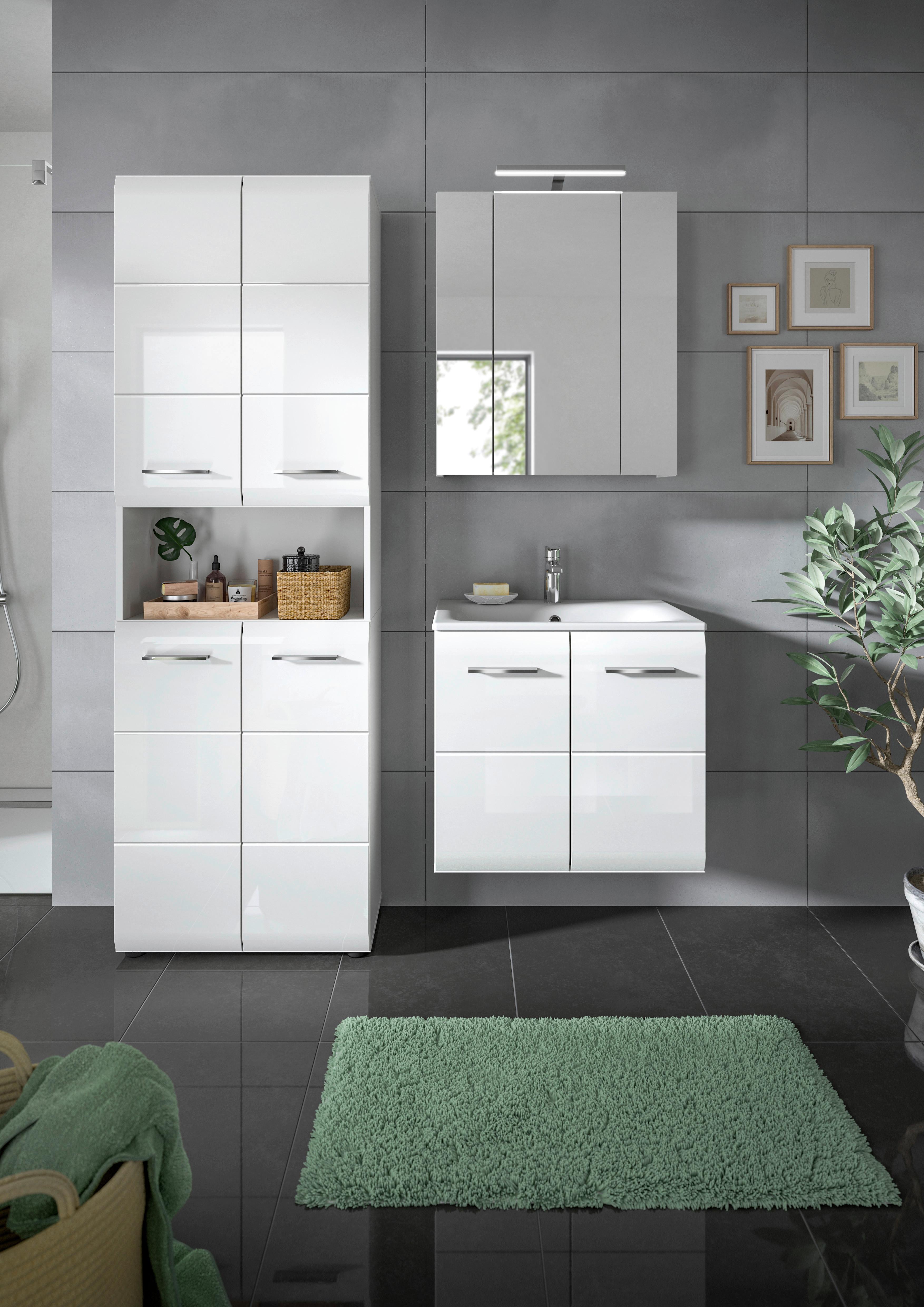 Badezimmer Ice Weiß/weiß Hg B: 120 Cm - Weiß Hochglanz/Schwarz, MODERN, Keramik/Holzwerkstoff (120/185/46cm) - MID.YOU