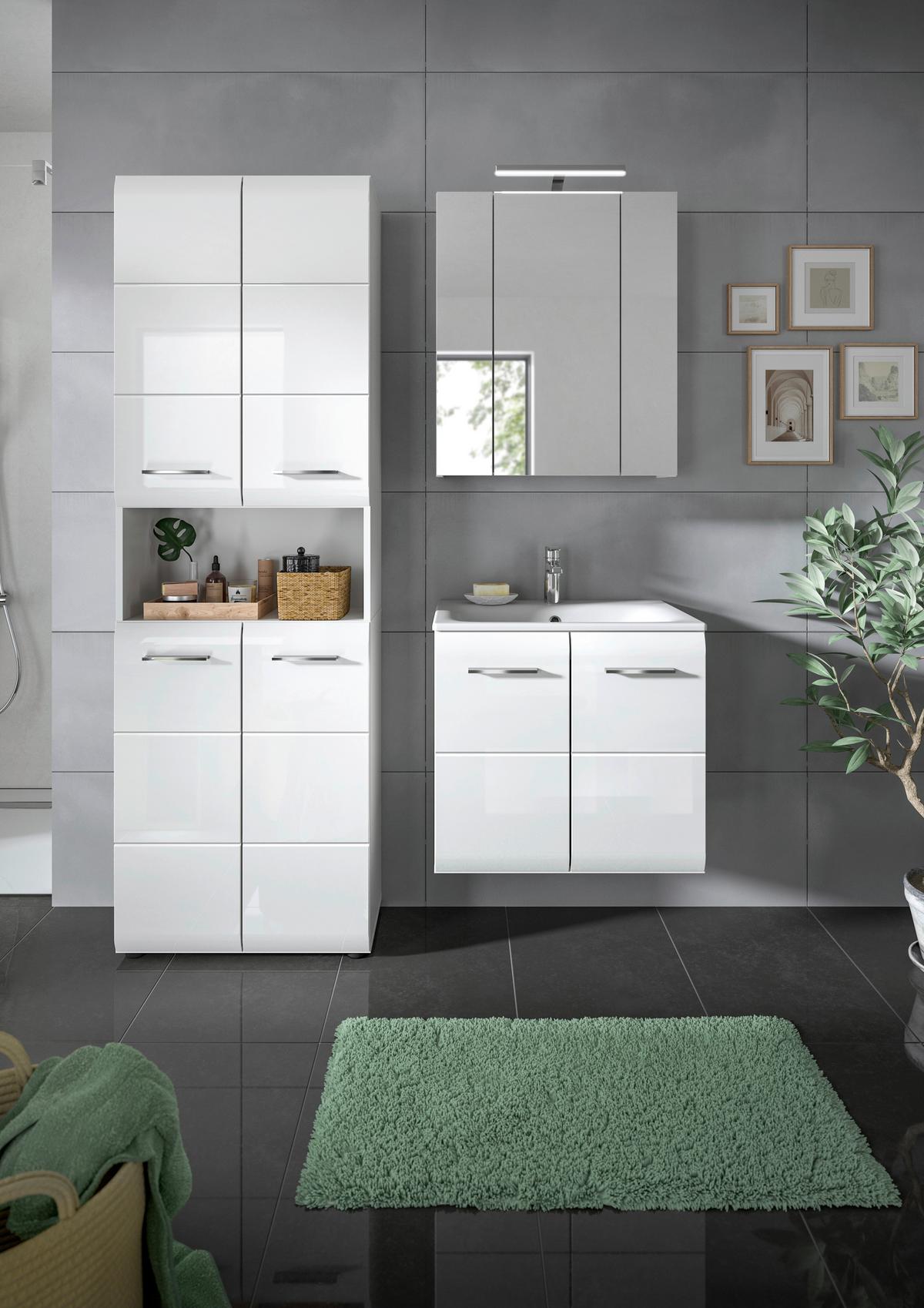 Badezimmer Ice Weiß/weiß Hg B: 120 Cm - Weiß Hochglanz/Schwarz, MODERN, Keramik/Holzwerkstoff (120/185/46cm) - MID.YOU