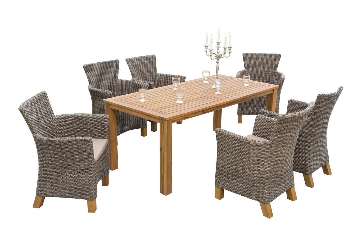 Gartengarnitur 7-Tlg. Toskana Akazie/Aluminium - Naturfarben/Braun, ROMANTIK / LANDHAUS, Holz/Kunststoff - Ambia Garden