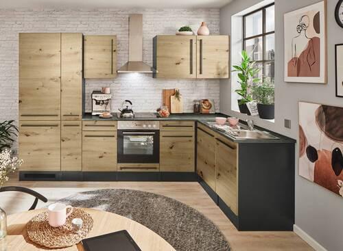 Eckküche Jazz 8 mit Geräte 310x175 Anthrazit/Eiche Dekor