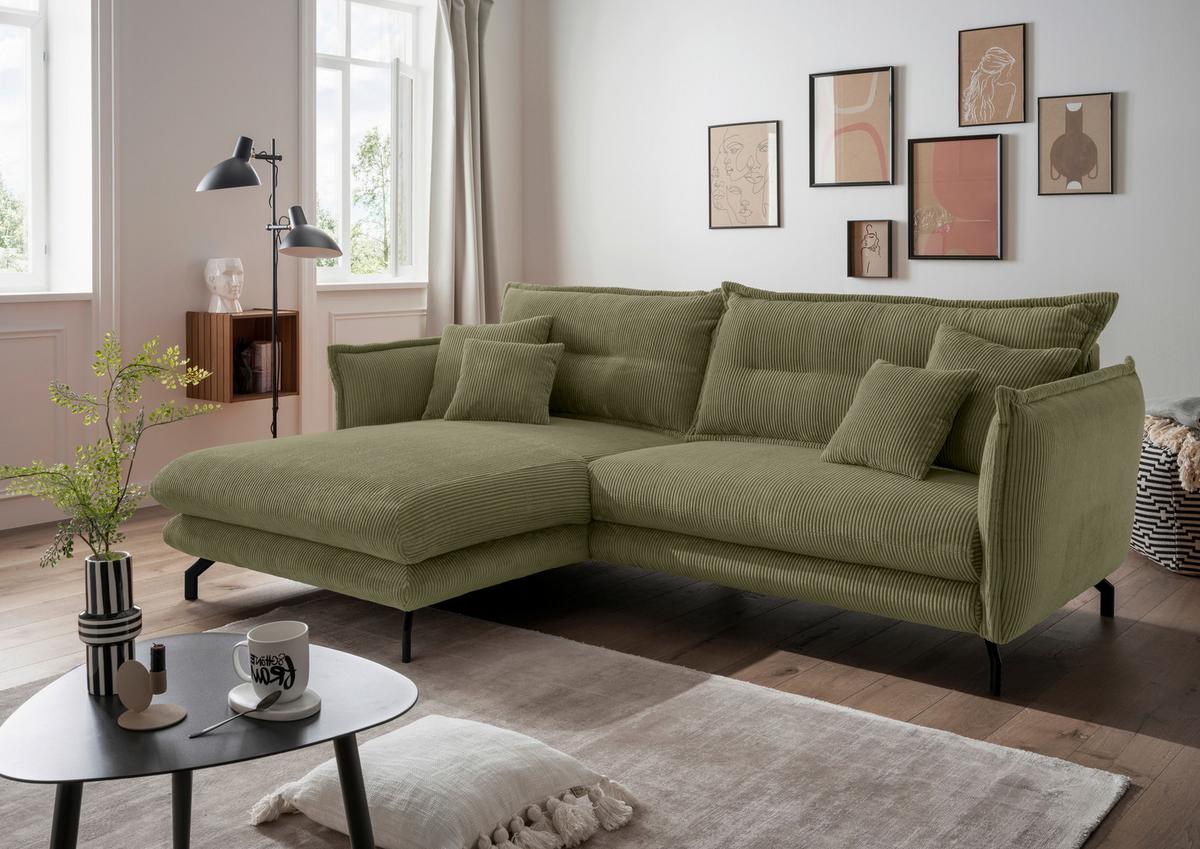 Ecksofa Lava Olivgrün S: 180x255cm - Schwarz/Olivgrün, MODERN, Textil (180/255cm) - Livetastic