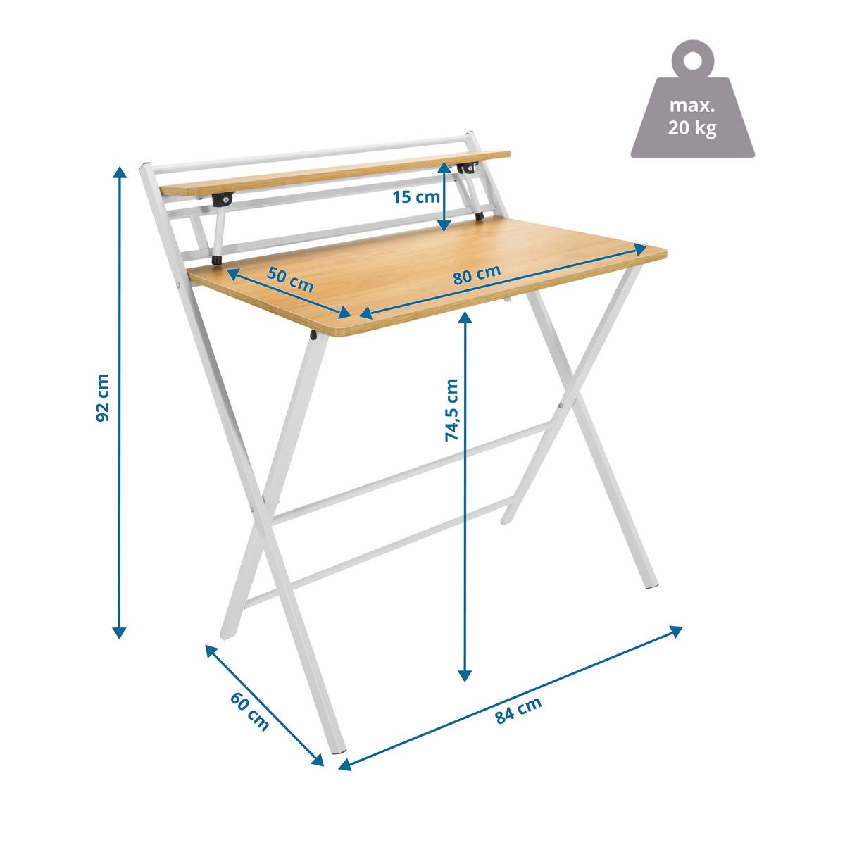 Schreibtisch Easy Clap Weiß/Eiche Dekor - Eichefarben, Basics, Holzwerkstoff/Metall (84/60/92cm) - MID.YOU