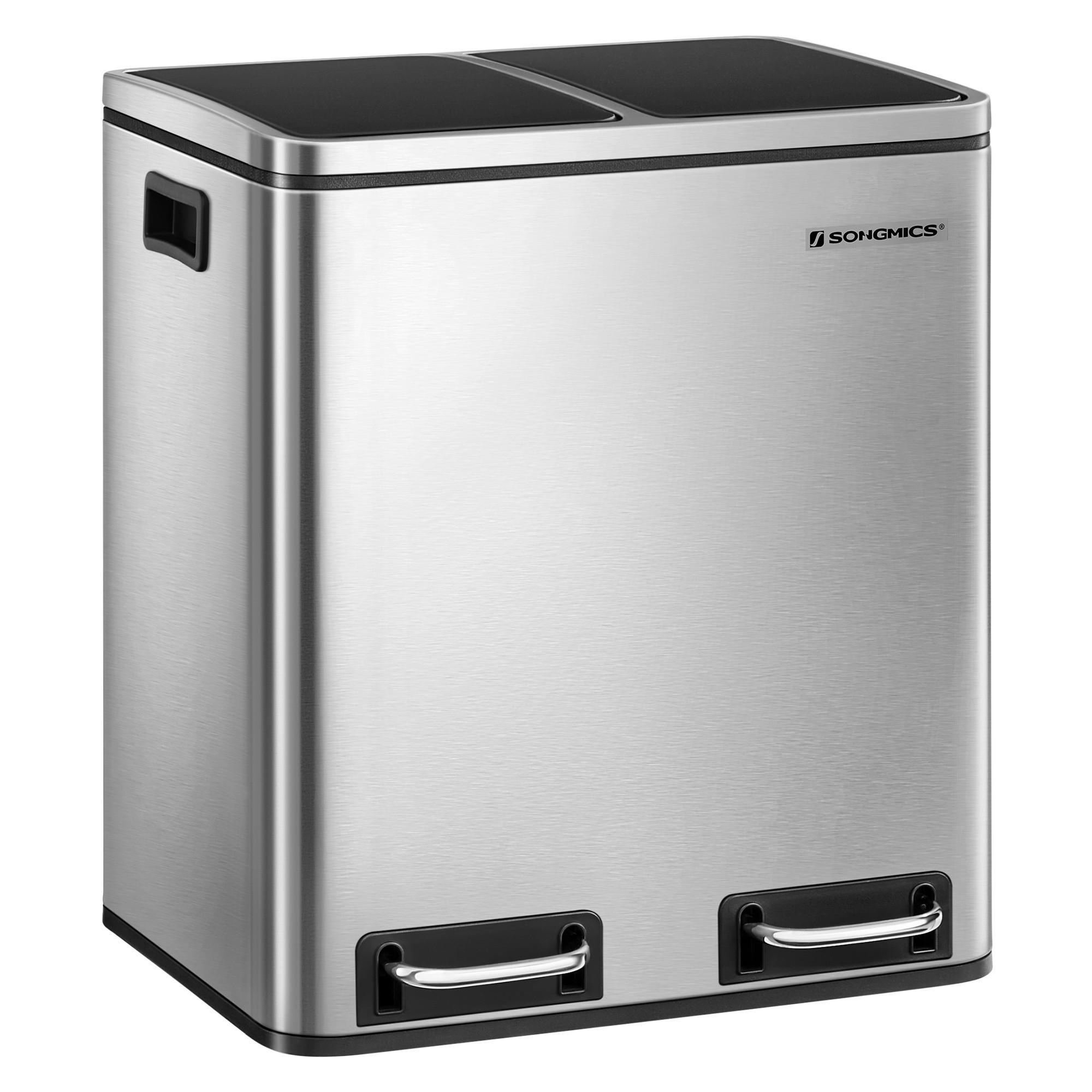 Abfallsammler Silberfarben B: 41 Cm - Silberfarben/Schwarz, Basics, Kunststoff/Metall (41/47/36cm)