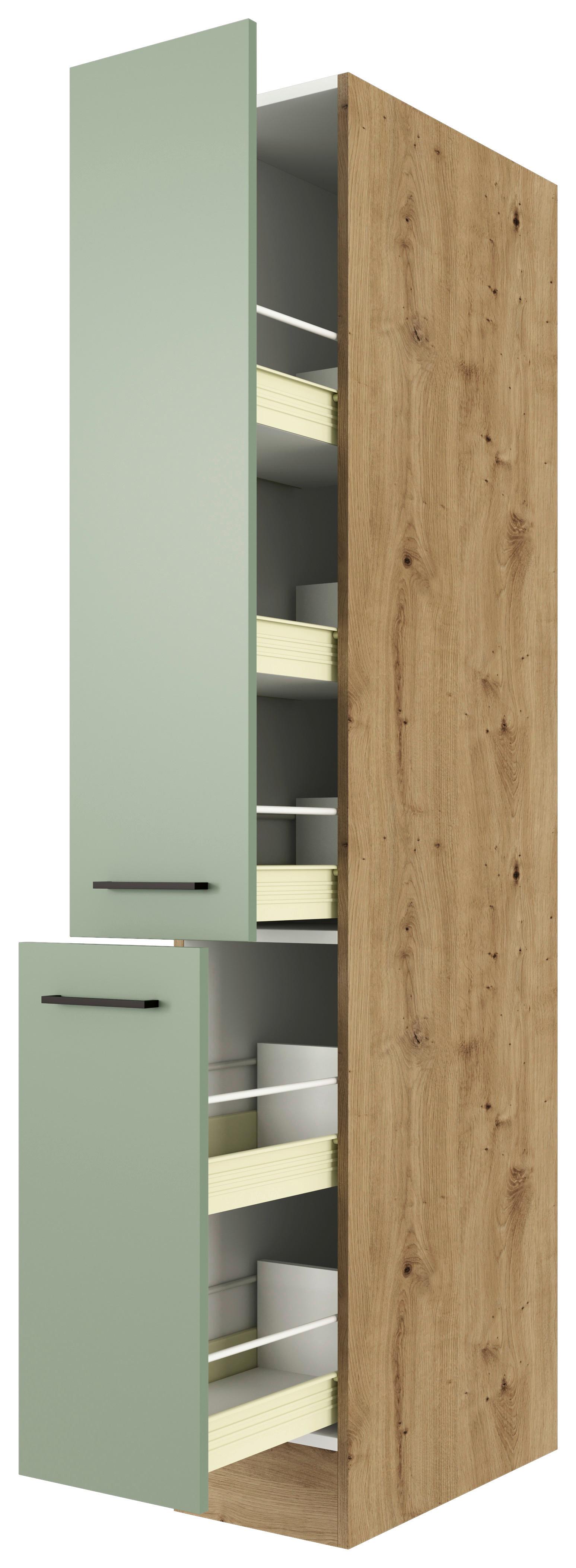 Apothekerschrank Cara B: 30 cm Eiche Dekor/Grün - Eiche Artisan/Grün, KONVENTIONELL, Holzwerkstoff (30/200/57cm) - FlexWell