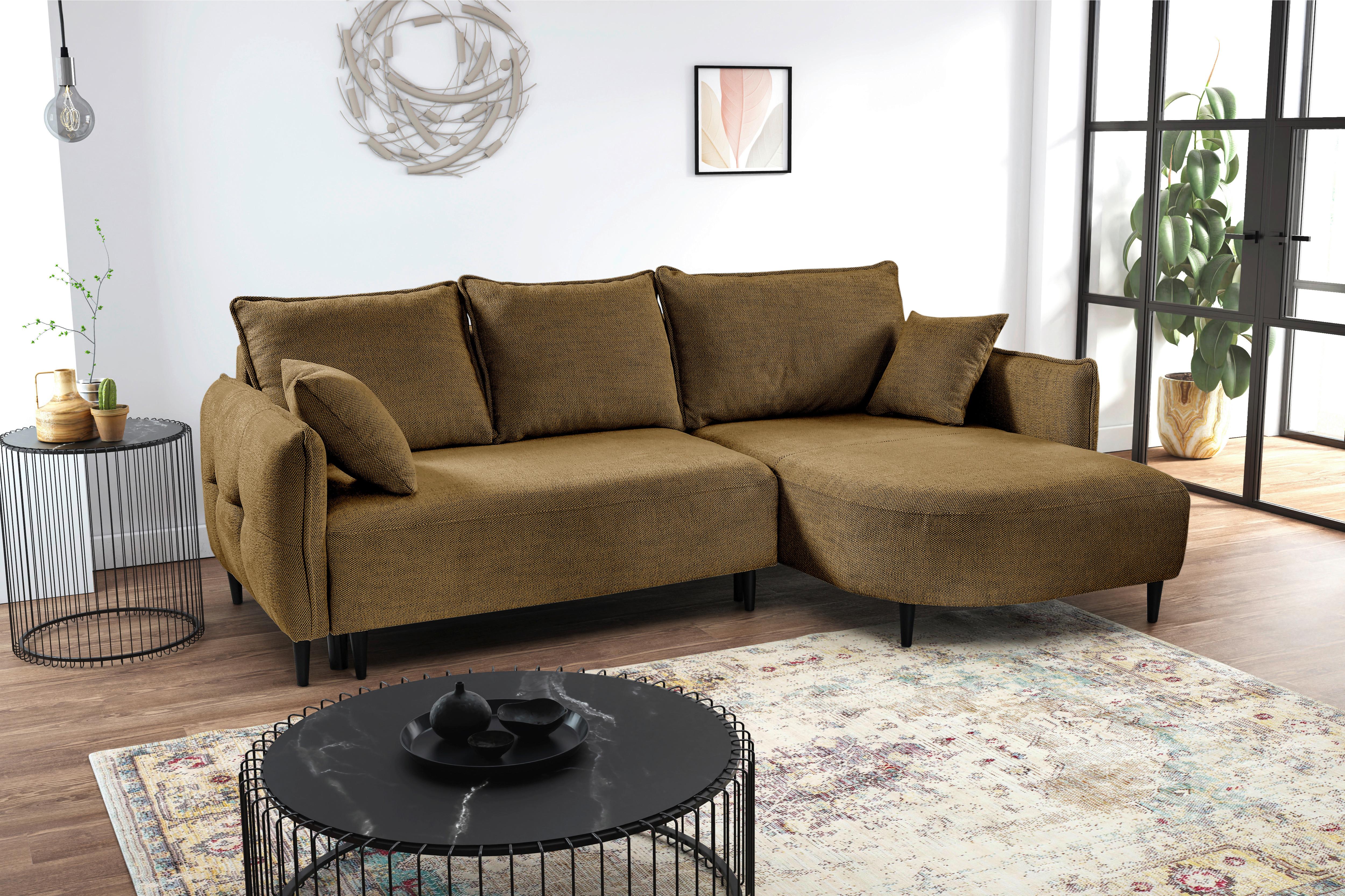 Ecksofa Sycylia Goldfarben/Schwarz, 244 cm - Goldfarben/Schwarz, Design, Textil (244/165cm) - MID.YOU