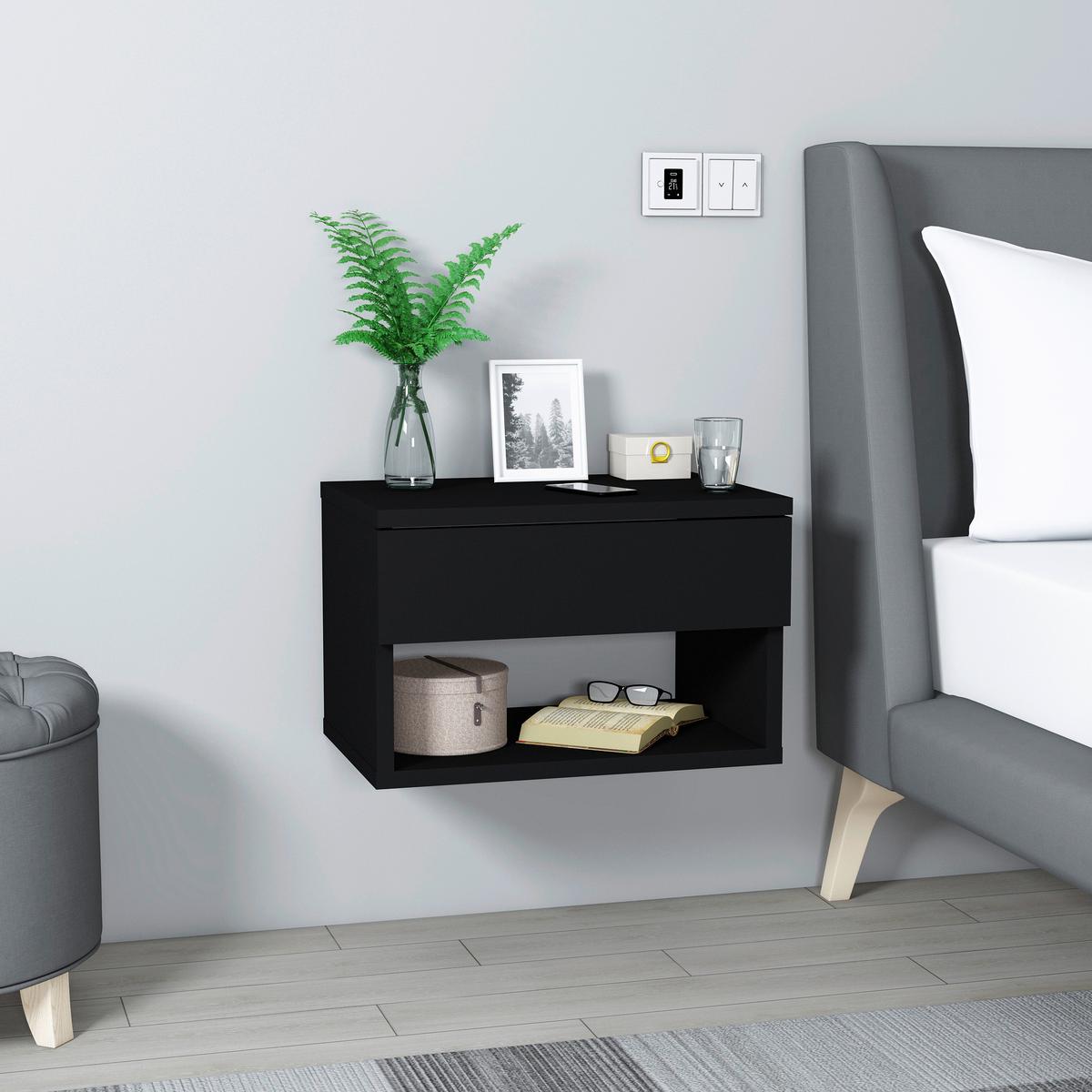 Nachtkästchen Schwarz H: 29 cm Hestia - Schwarz, Design, Holzwerkstoff (44,6/29/31,6cm) - MID.YOU