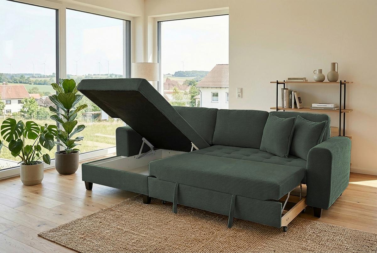 Ecksofa Moritz Dunkelgrün S: ca. 155x265 cm - Dunkelgrün, Trend, Textil (155/265cm)