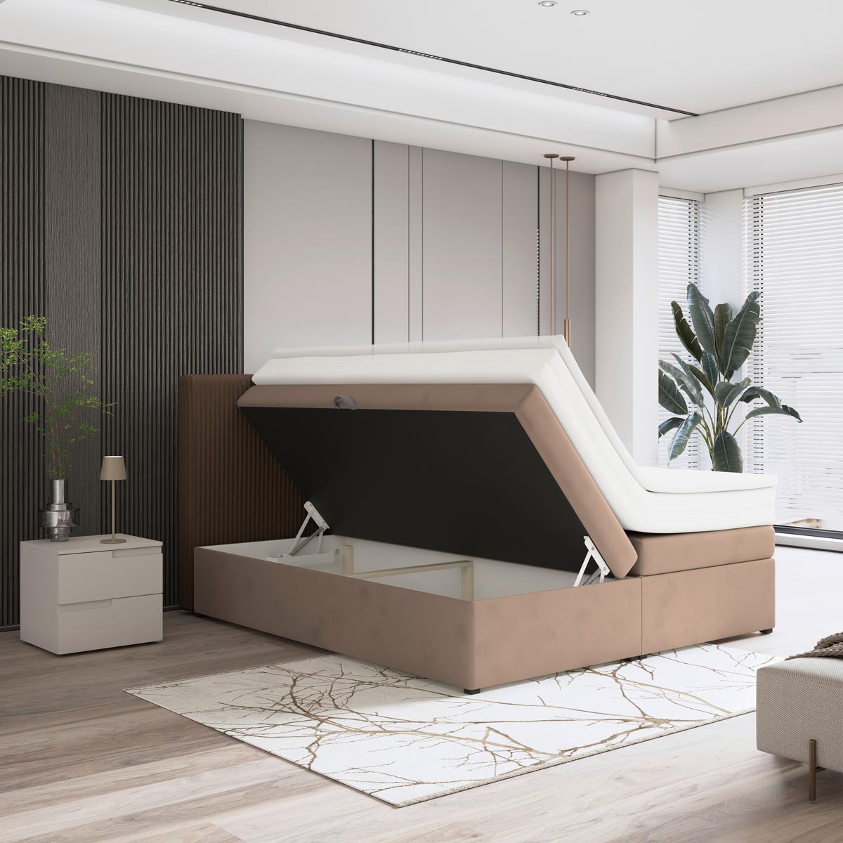 Boxspringbett Mit Topper Mit Bettkasten 180x200 Cm Rossa - Schwarz/Braun, MODERN, Holzwerkstoff/Textil (180/200cm)