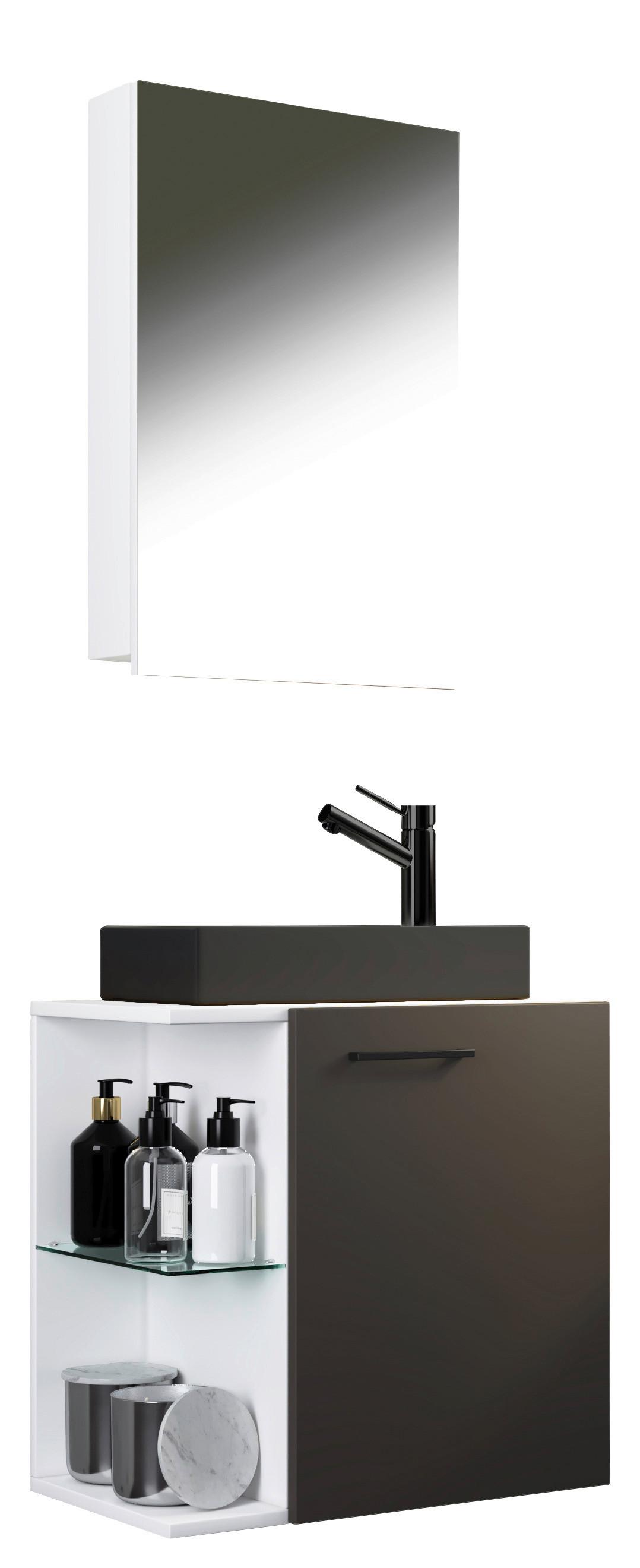 Gästebad Hausa Bl - Anthrazit/Schwarz, MODERN, Glas/Keramik (52cm) - MID.YOU