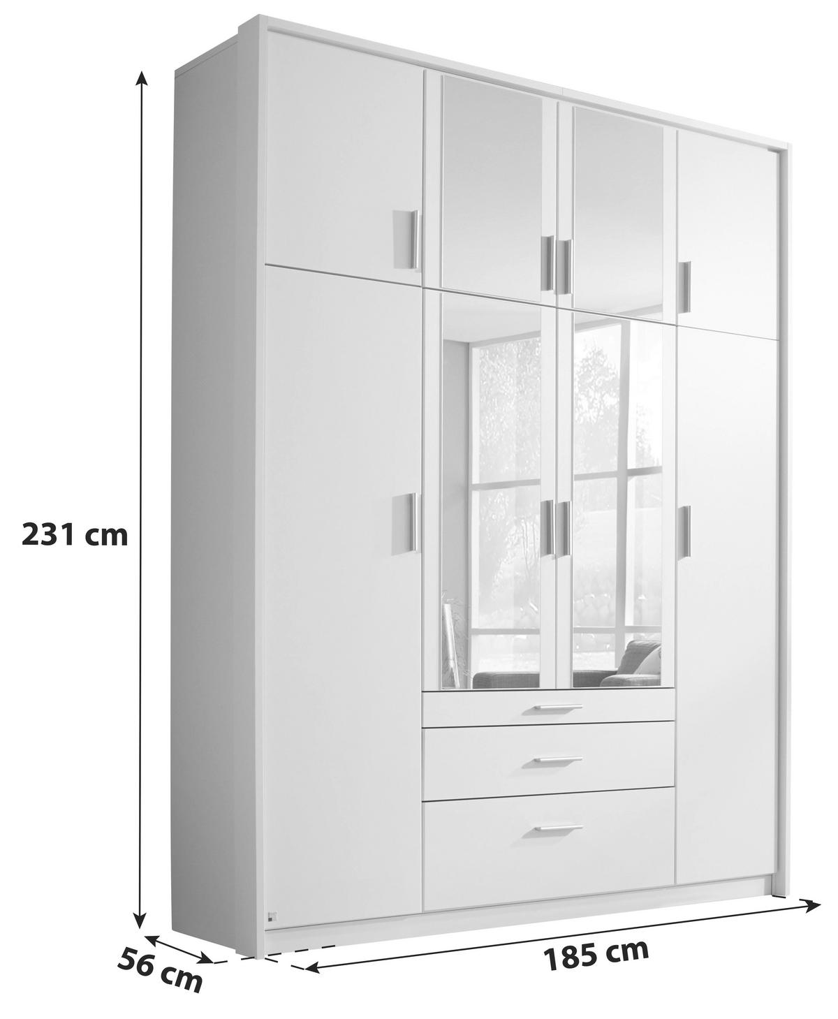 Drehtürenschrank Mit Spiegel 185 cm Weiß Hildesheim - Klar/Weiß, Design, Glas/Holzwerkstoff (185/231/56cm) - Rauch Möbel
