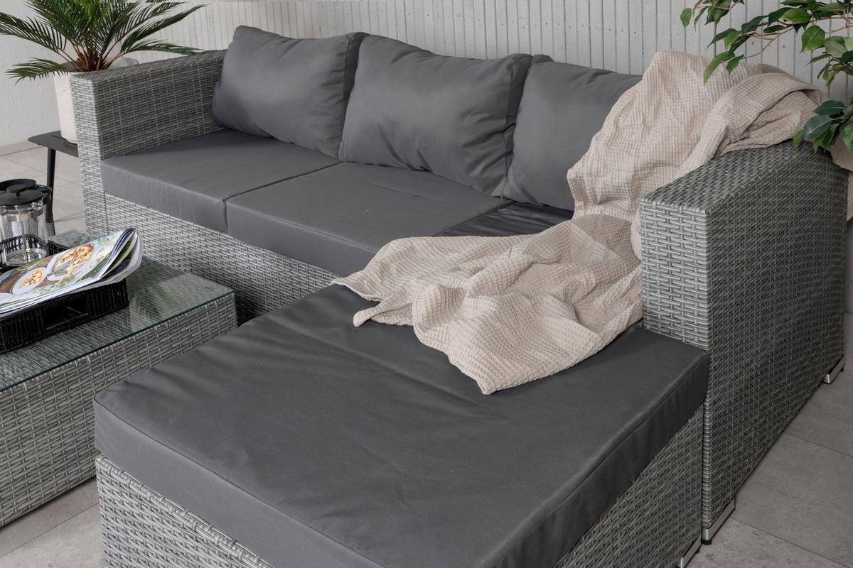Loungegarnitur 2-Tlg Rotterdam Metall/Kunststoff/Glas +kissen - Grau, KONVENTIONELL, Glas/Kunststoff - Gardenson