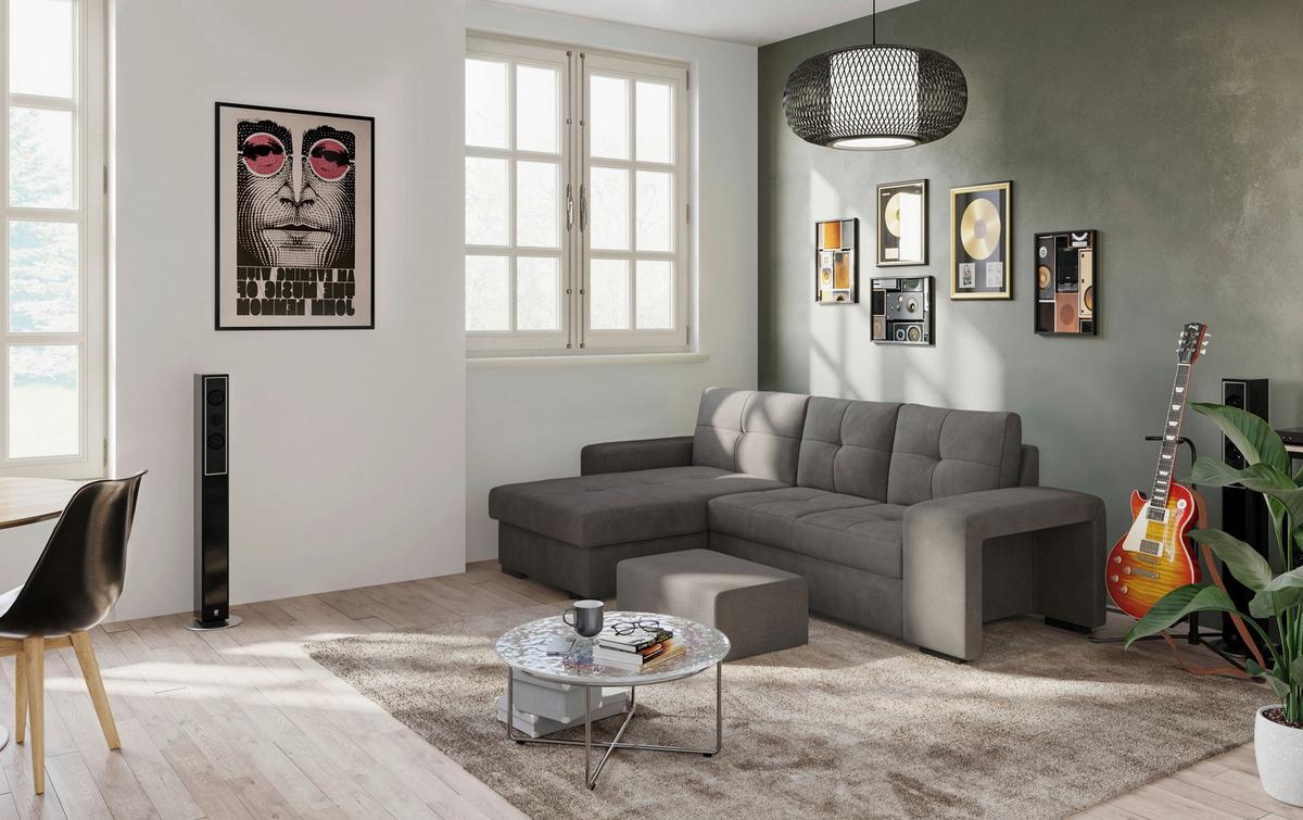 ECKSCHLAFSOFA Mattina D.Grau S: 156x268 cm - Dunkelgrau/Schwarz, MODERN, Textil (156/268cm) - MID.YOU