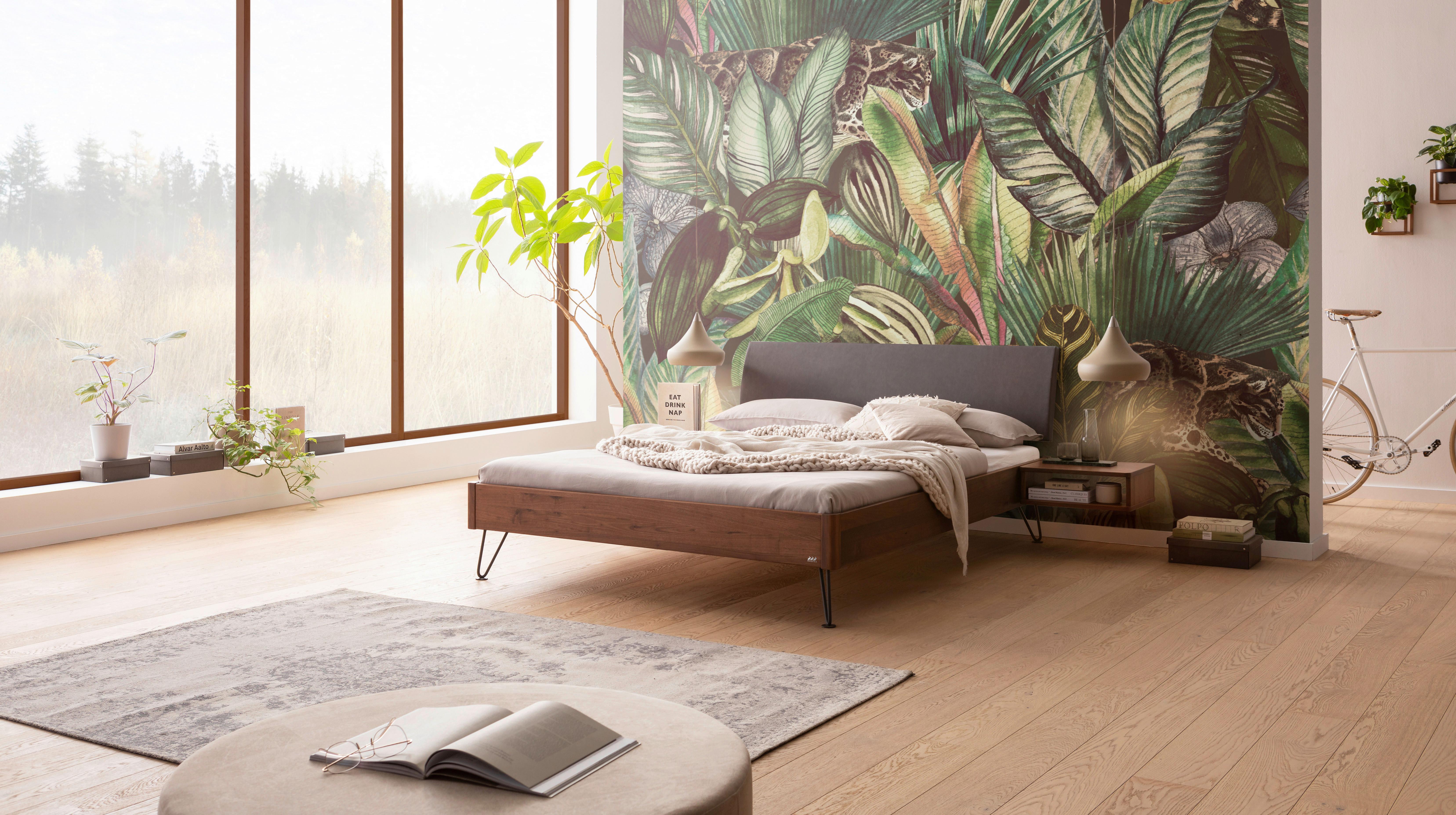 Bett Lugano Nussbaumfarben 140x200 Cm - Dunkelgrau/Anthrazit, MODERN, Holz/Textil (140/200cm) - Hasena