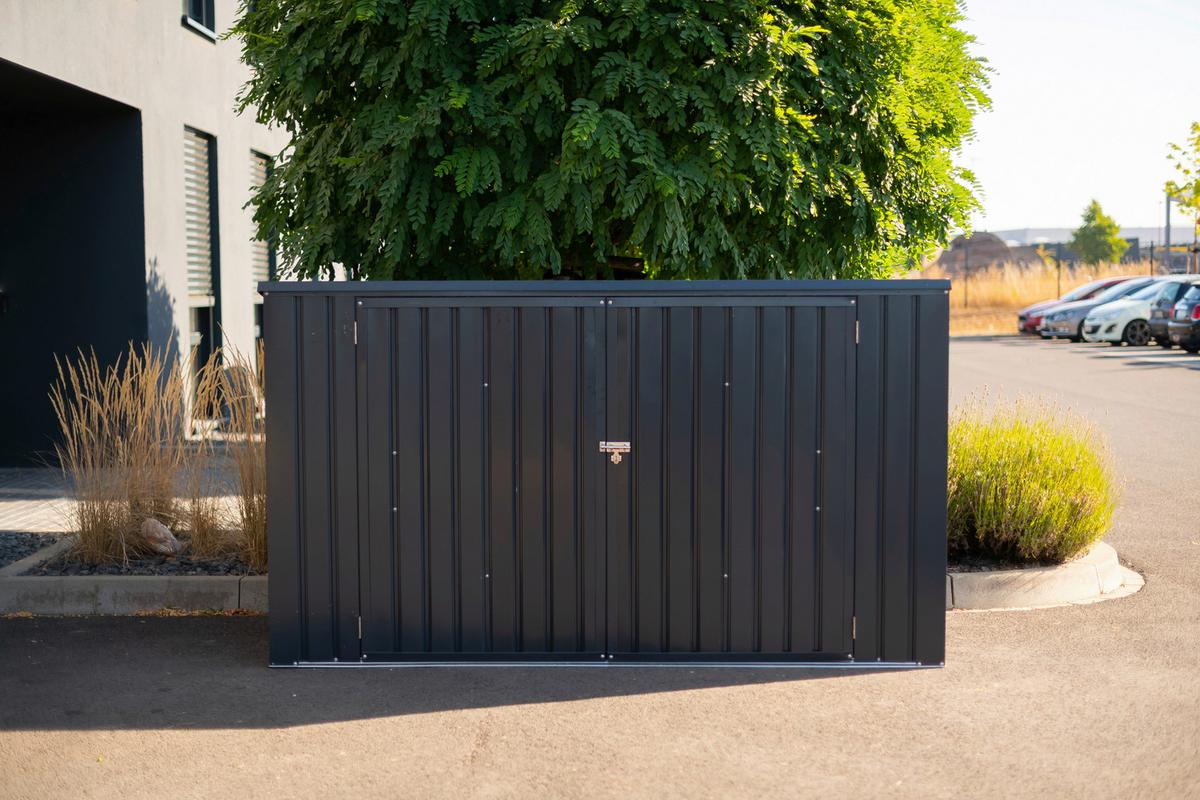 Box na odpadkové koše 240l, kov, 7x3 - tmavě šedá, Basics, kov (235/131/100cm)