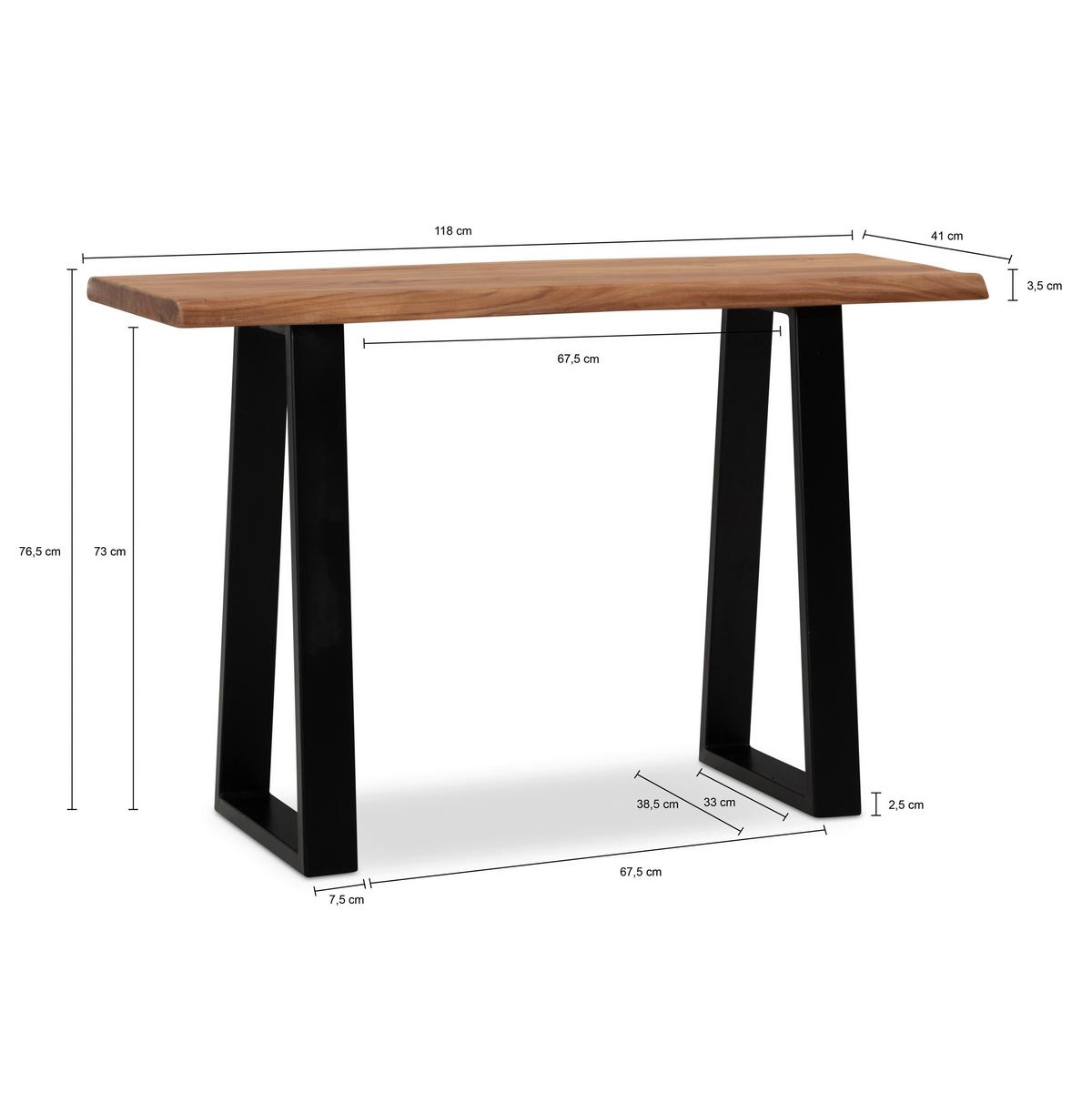 Schreibtisch B 41cm H 76,5cm Wl7.240 Akazie Massiv - Schwarz/Akaziefarben, MODERN, Holz/Metall (118/41/76,5cm) - MID.YOU