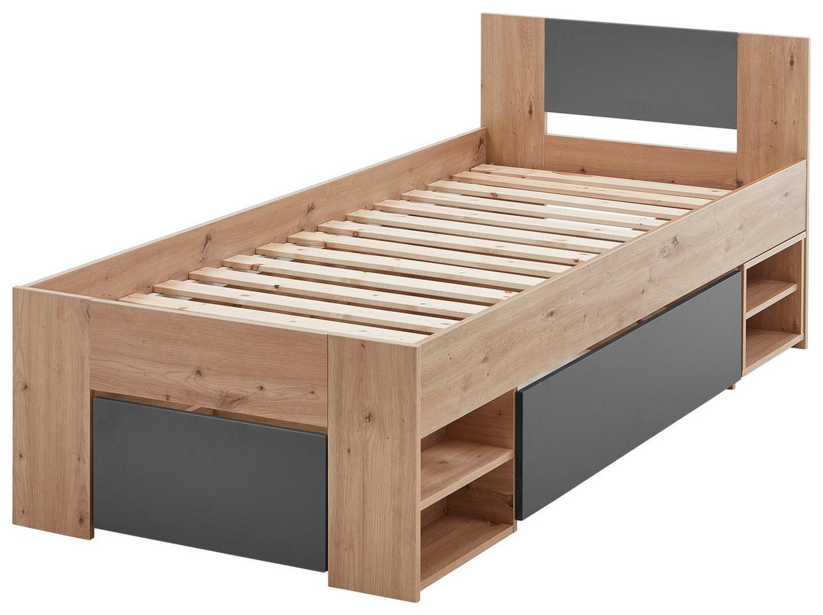 Ágykeret Azurro 90/200 Cm - Artisan tölgy/antracit, Modern, faalapú anyag (90/200cm)