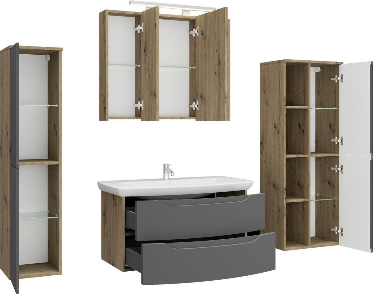 Waschtischkombi C-Line Wbu Eichefarben/Anthrazit B: 90 cm - Eichefarben/Anthrazit, MODERN, Keramik/Holzwerkstoff (90cm) - Stylife