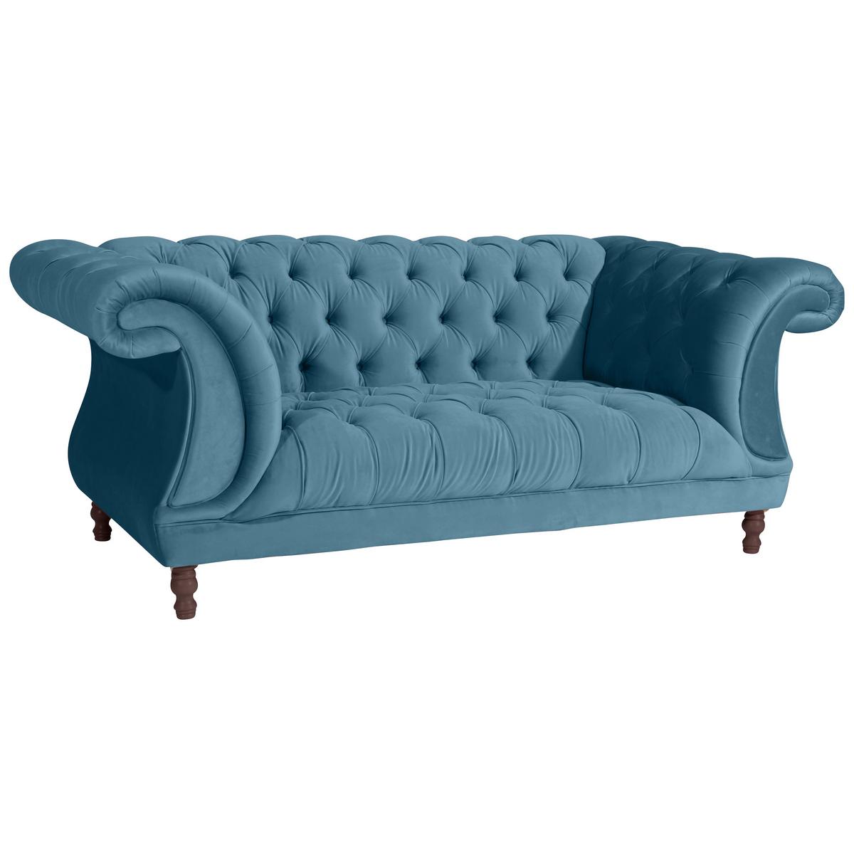 2-Sitzer-Sofa Ivette mit Armlehnen Petrol Velours - Nussbaumfarben/Petrol, Design, Textil (200/80/100cm) - Max Winzer