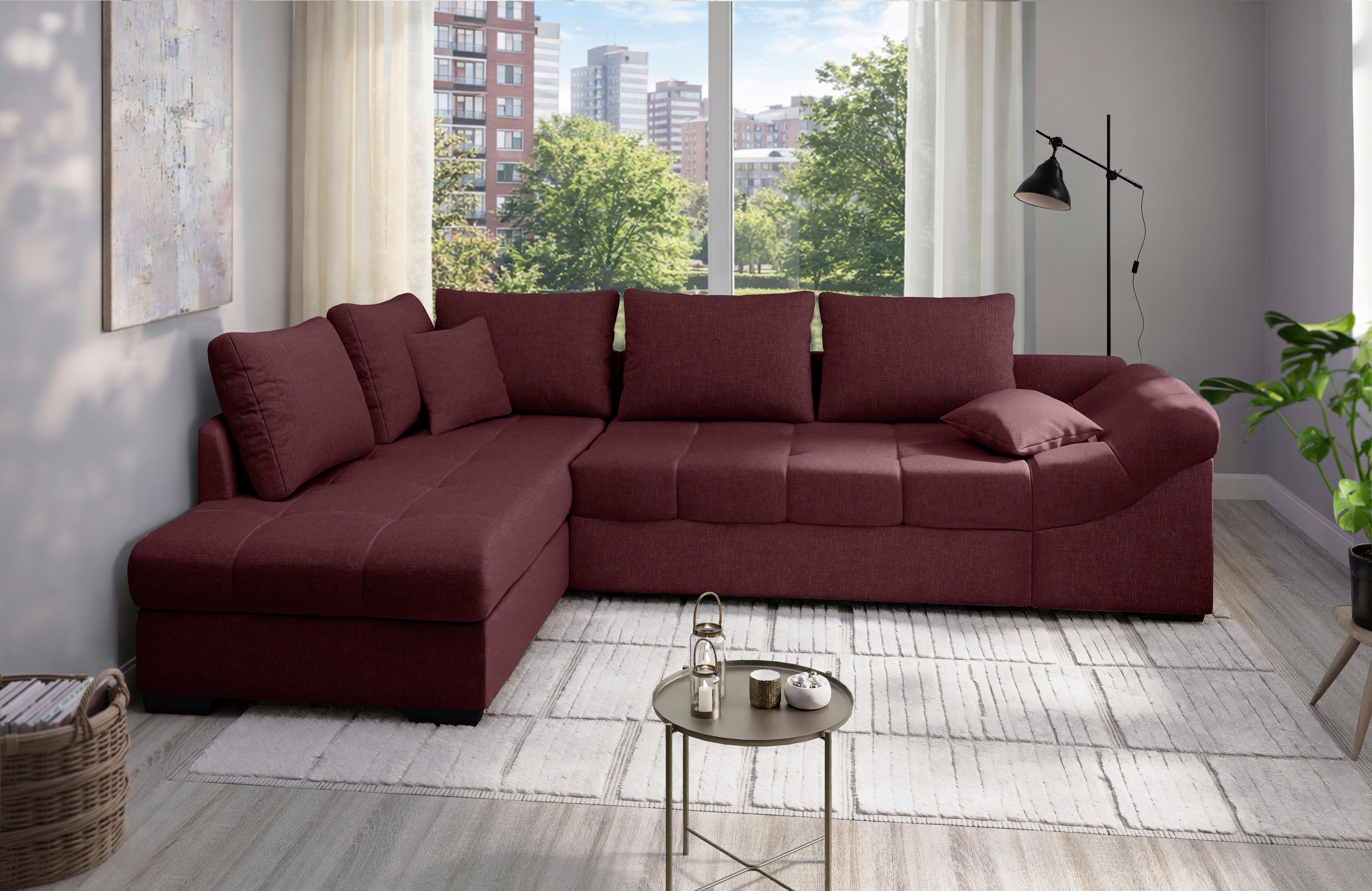 Eckschlafsofa Alvito Bordeaux S: 202x298 Cm - Bordeaux/Schwarz, MODERN, Textil (202/298cm) - MID.YOU