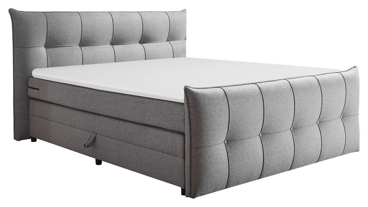 Boxspringbett Mit Topper & Bettkasten 180x200 Manchester - Dunkelgrau/Schwarz, MODERN, Holzwerkstoff/Textil (180/200cm) - MID.YOU