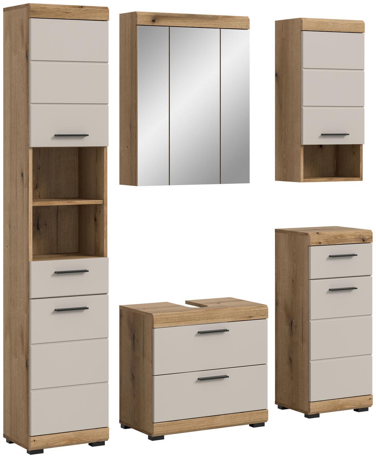 Badezimmer Scout Kaschmir/Naturfarben B: 134 cm - Kaschmir/Schwarz, MODERN, Glas/Holzwerkstoff (134cm) - MID.YOU
