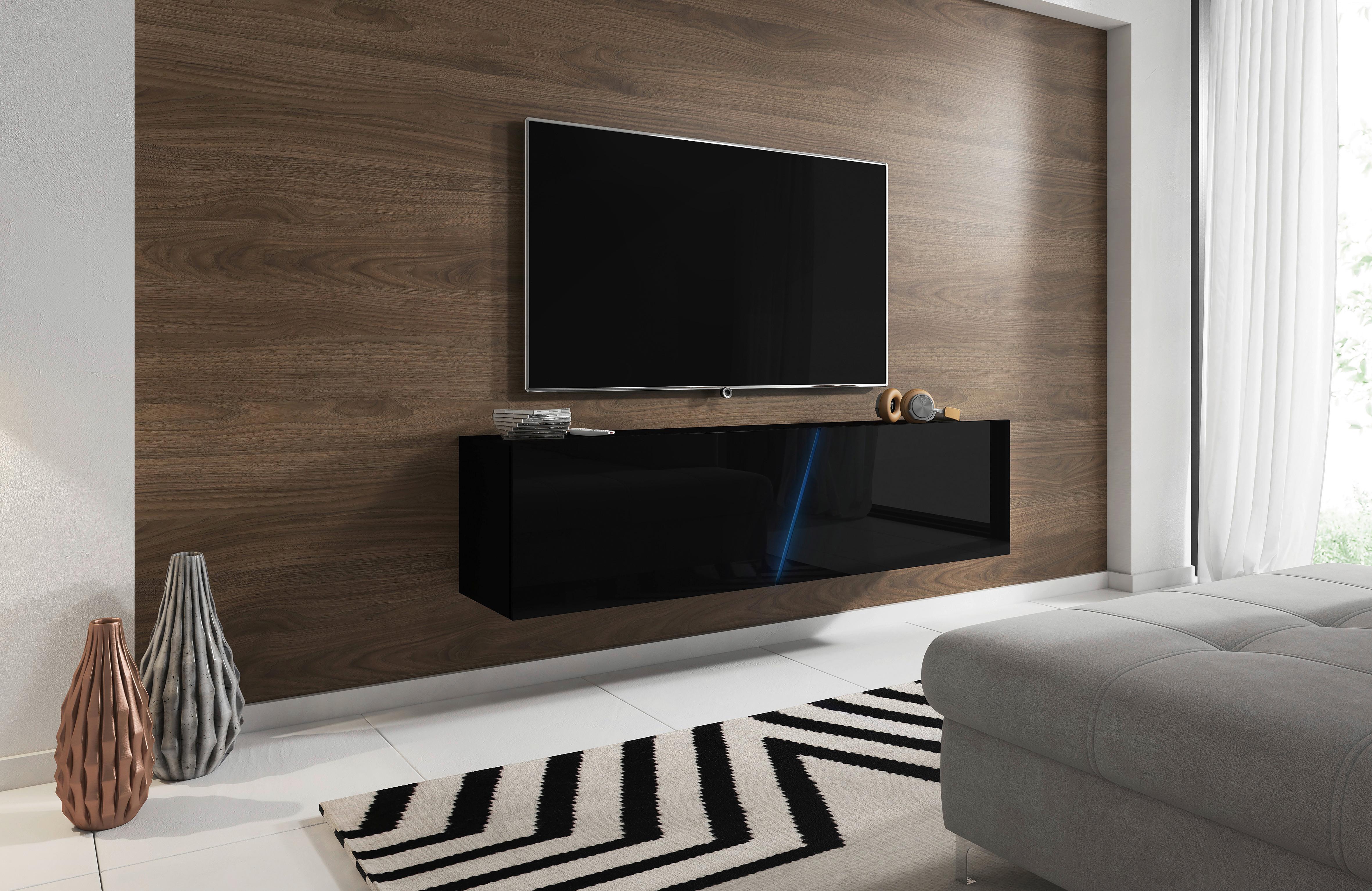 TV-Lowboard Slant B: 160 cm Schwarz - Schwarz, Design, Holzwerkstoff (160/35/40cm) - Livetastic