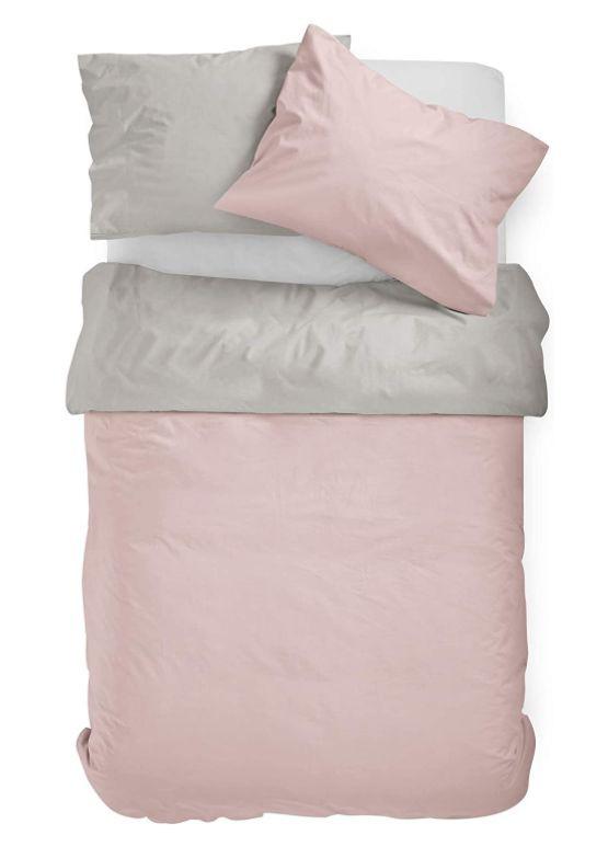 Povlečení Dvoubarevné Mako Stříbrná/růžová - růžová/světle šedá, Moderní, textil (140/200cm)