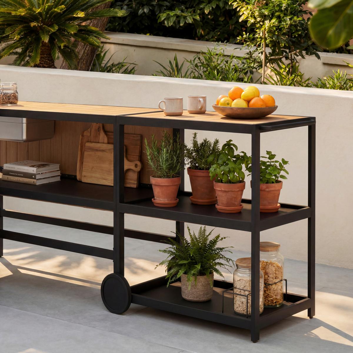 Venkovní zahradní kuchyně DELIA - šedá/černá, Moderní, kov/plast (239/90/120cm) - Bessagi Garden