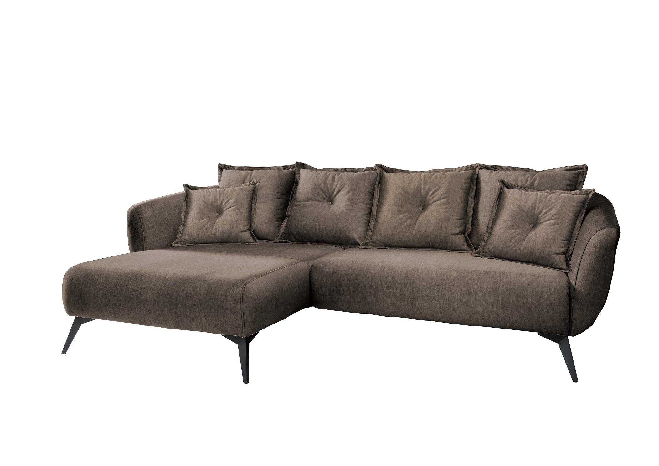 Ecksofa Baggio Mit Kissen Textil Braun - Schwarz/Braun, MODERN, Holz/Textil (277/94/162cm) - Livetastic