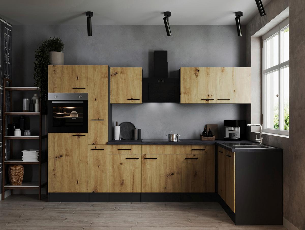 Eckküche Oliver Artisan Dekor S: 310x172 Cm - Eiche Artisan/Grau, Design, Holzwerkstoff (310/172cm) - Respekta