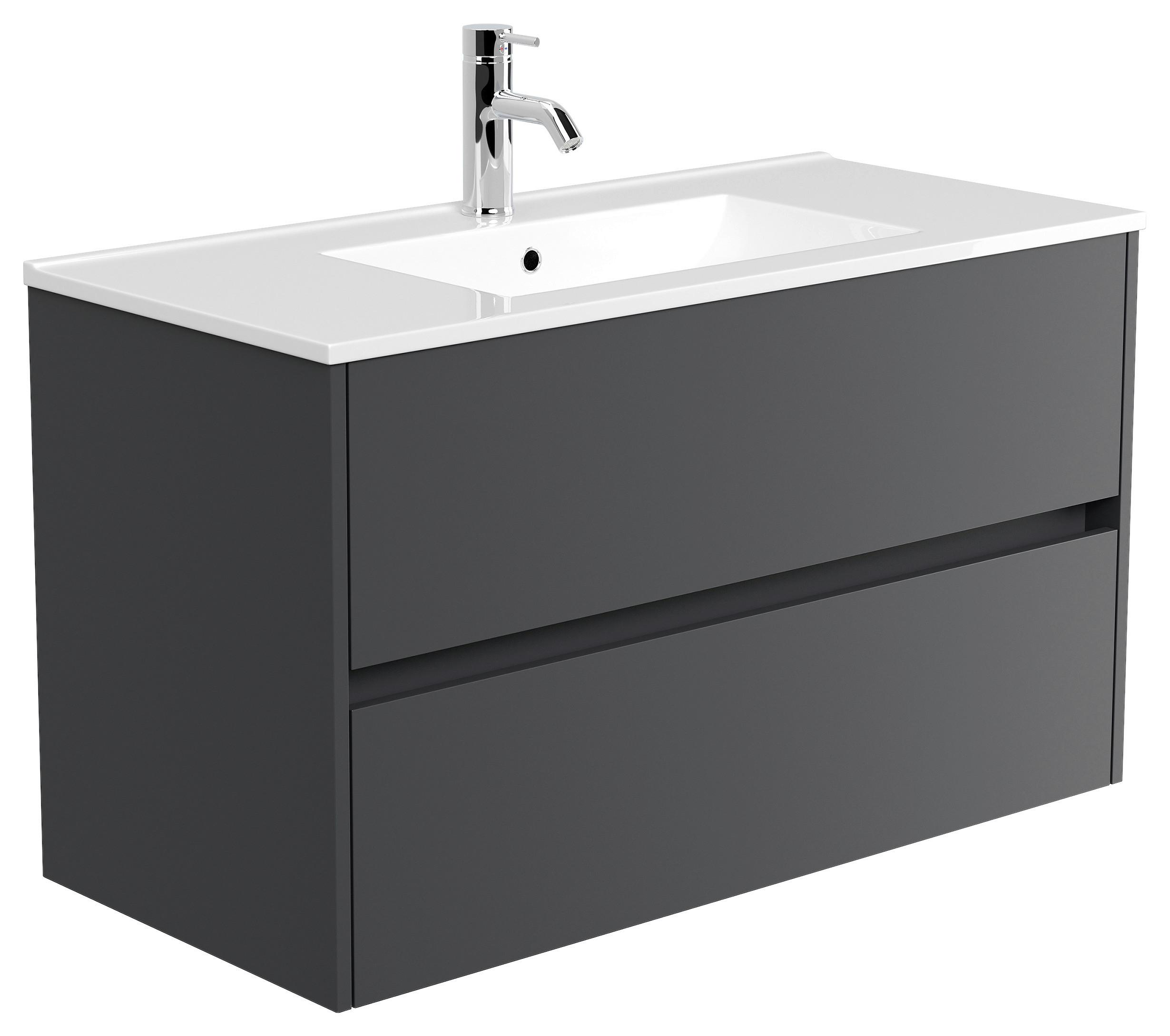 Waschtischkombi Limes Graphitfarben B: 101 cm - Graphitfarben/Weiß, MODERN, Keramik/Holzwerkstoff (101/58,6/47cm) - MID.YOU