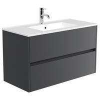 Waschtischkombi Limes Graphitfarben B: 101 cm - Graphitfarben/Weiß, MODERN, Keramik/Holzwerkstoff (101/58,6/47cm) - MID.YOU