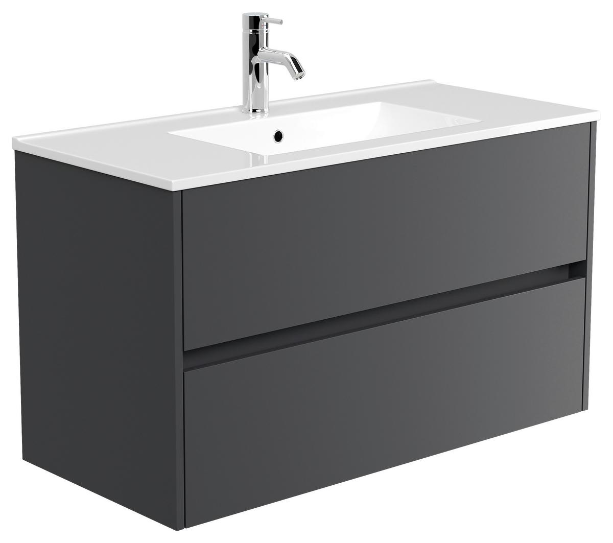 Waschtischkombi Limes Graphitfarben B: 101 cm - Graphitfarben/Weiß, MODERN, Keramik/Holzwerkstoff (101/58,6/47cm) - MID.YOU