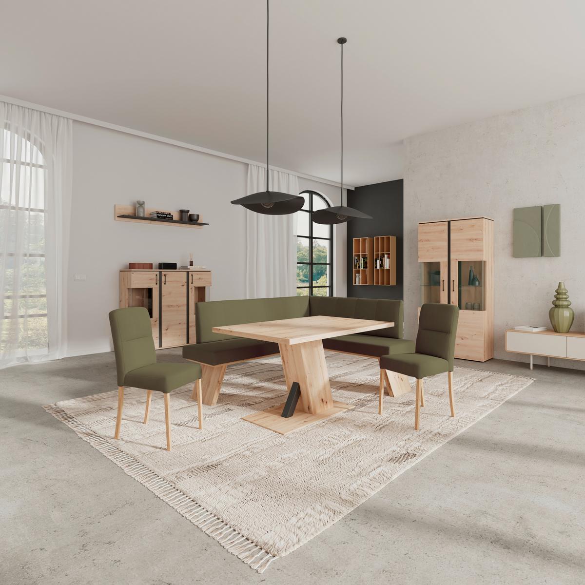 Eckbank Emma Ii Webstoff Moosgrün, B: 185 Cm - Eichefarben/Grün, KONVENTIONELL, Holzwerkstoff/Textil (185/150cm)