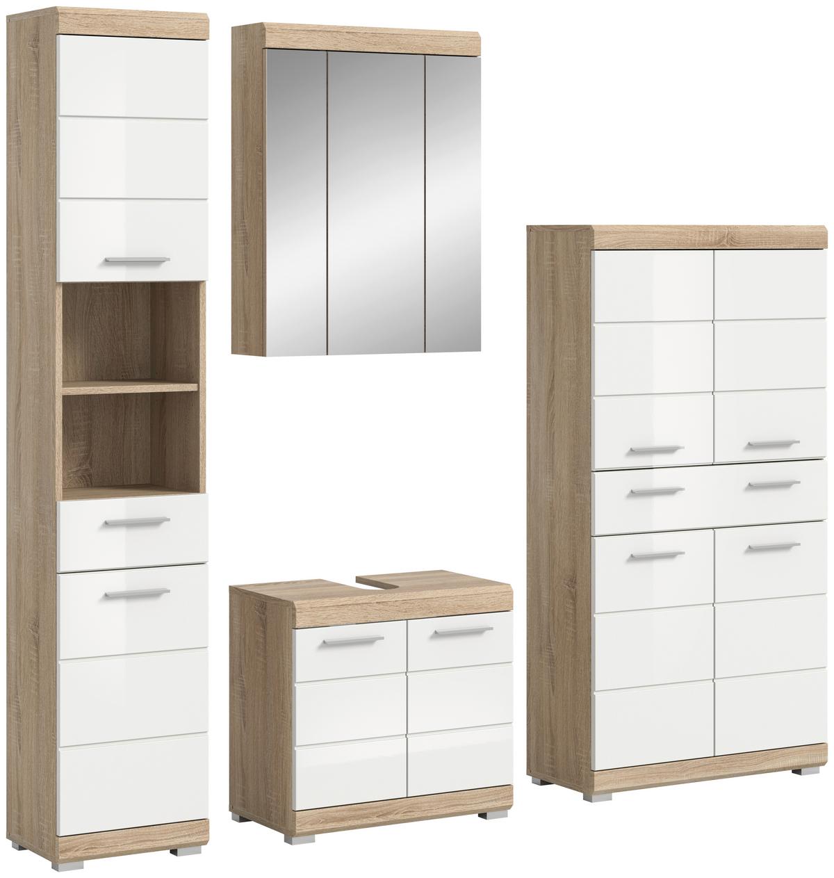 Badezimmer Lambada Eiche Dekor/Weiß B: 171 cm - Weiß Hochglanz/Silberfarben, MODERN, Glas/Holzwerkstoff (171cm) - MID.YOU