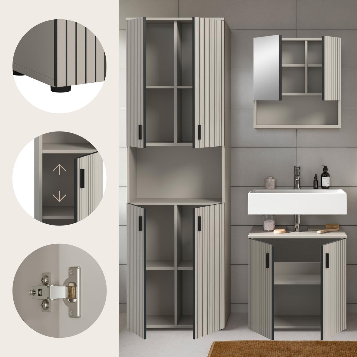 BADEZIMMER Mone Kaschmir B: 120cm - Kaschmir/Schwarz, Trend, Glas/Holzwerkstoff (120cm) - MID.YOU