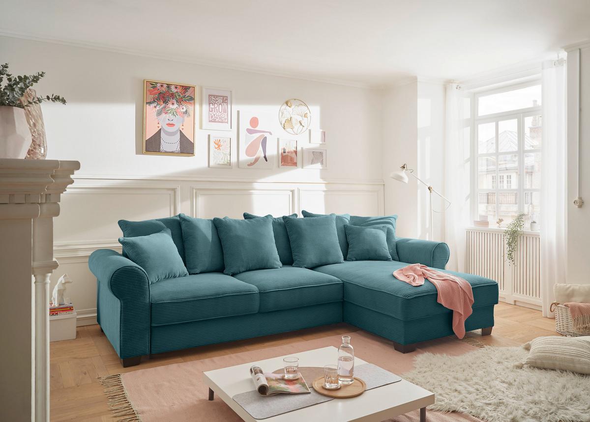 Ecksofa Maureen Azurblau S: 318x197 Cm - Azurblau/Schwarz, KONVENTIONELL, Textil (318/197cm) - MID.YOU