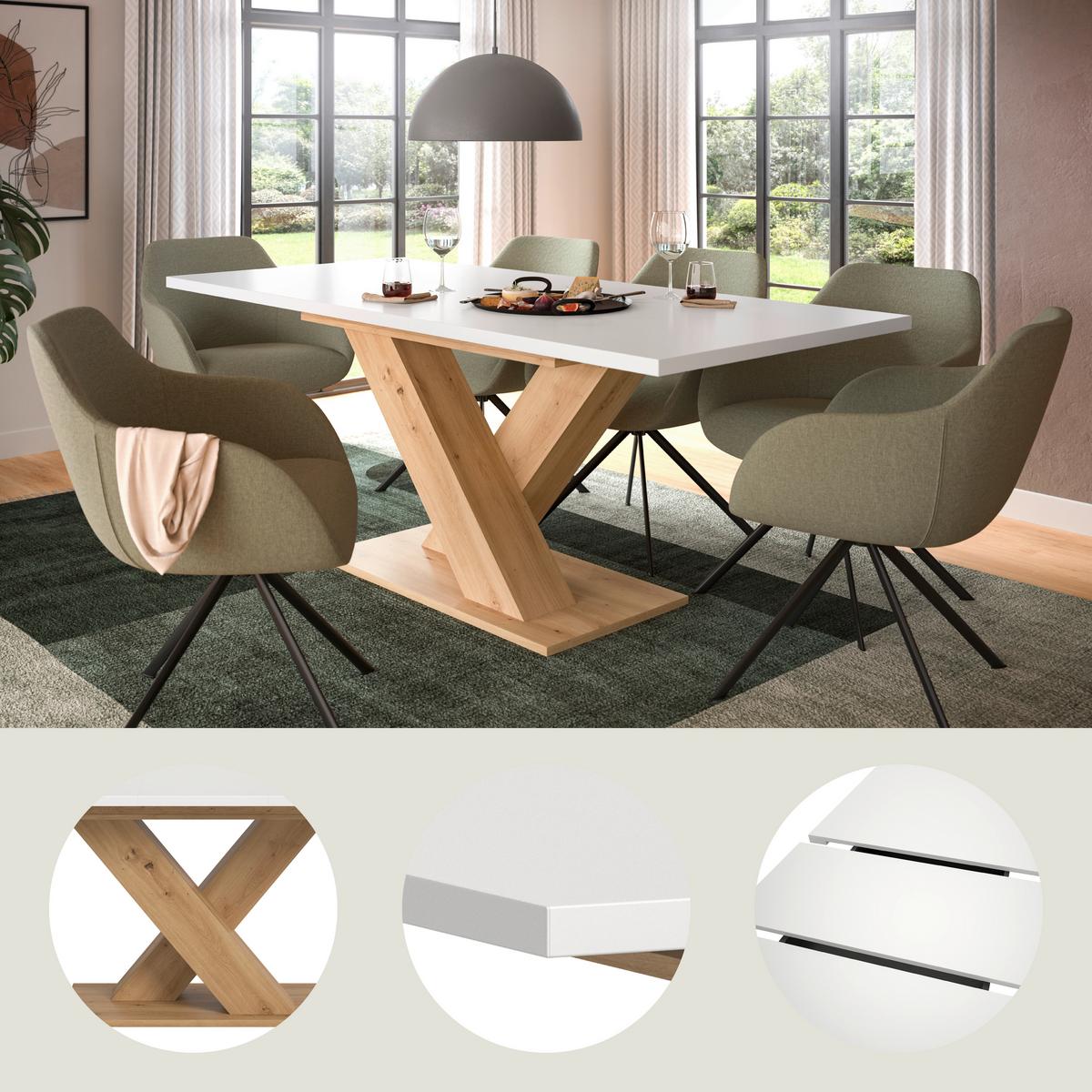 Ausziehtisch Marlon B: 150-190 Cm, Melamin Dekor Arisan Weiß - Eiche Artisan/Weiß, KONVENTIONELL, Holzwerkstoff (150-190/90/76cm) - MID.YOU