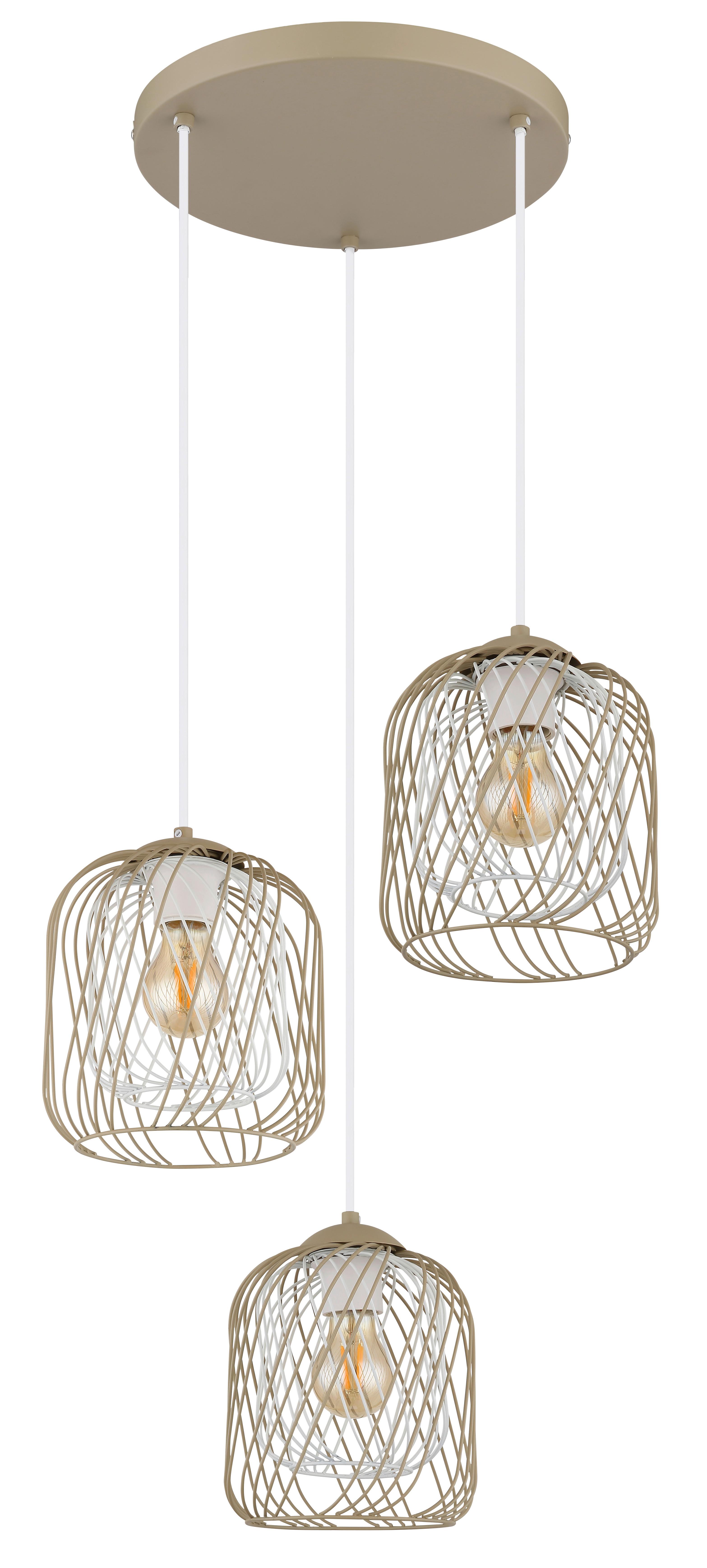 Hängeleuchte Dichti D: 39,4 cm Creme Weiß Sandfarben - Sandfarben/Creme, Basics, Kunststoff/Metall (39,4/150cm) - Globo