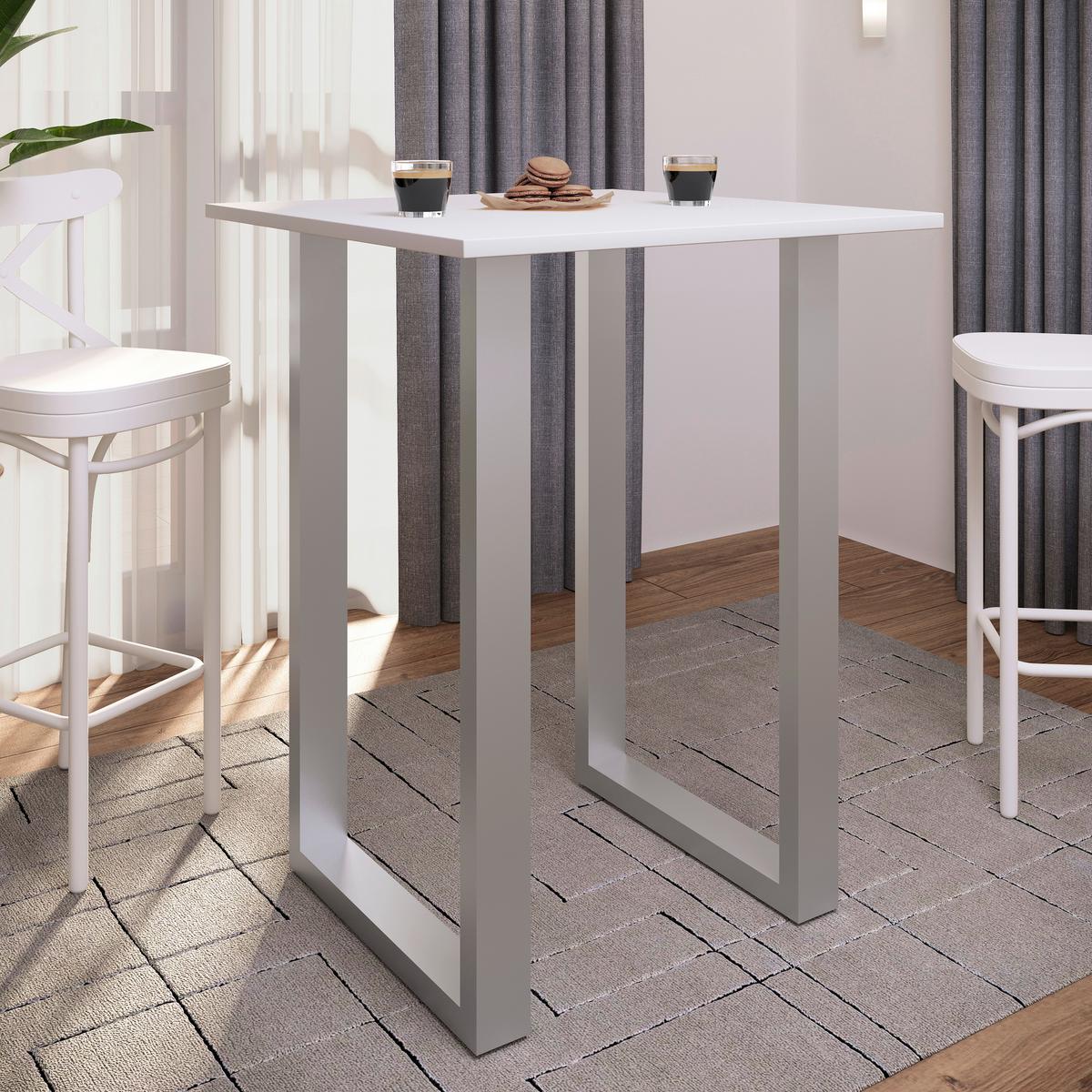 Bartisch Xona B 80x50 - Silberfarben/Weiß, KONVENTIONELL, Holzwerkstoff/Metall (80/102/50cm)