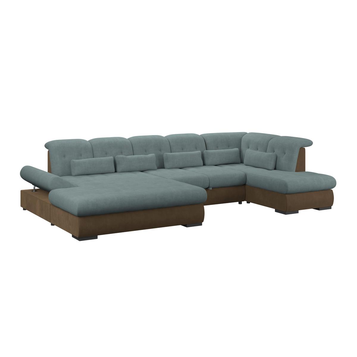 Wohnlandschaft Madera Blaugrün S: 358x312 cm - Blau/Hellbraun, KONVENTIONELL, Kunststoff/Textil (190/358/212cm)