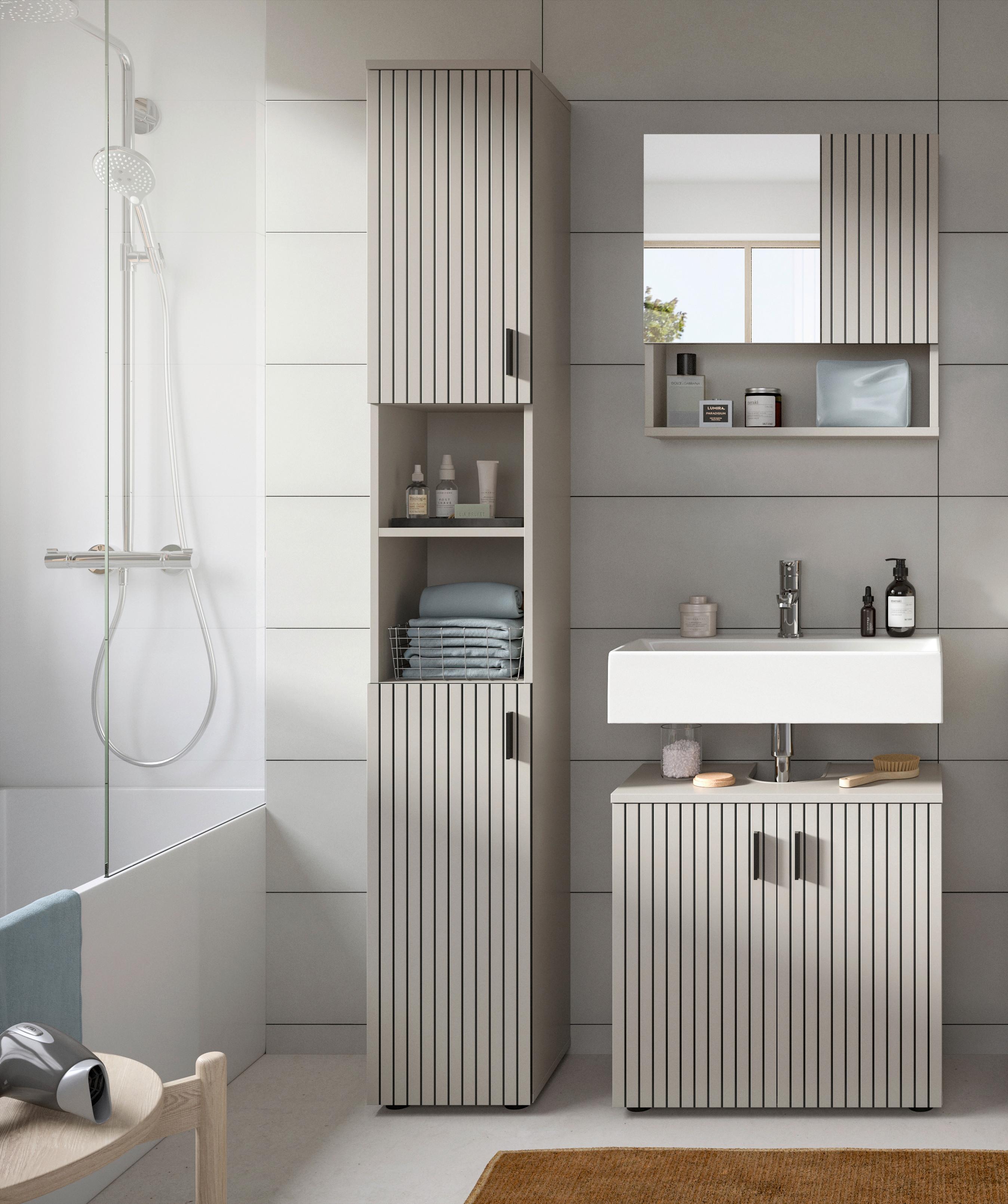 Badezimmer Mone Kaschmir/Schwarz B: 90cm - Kaschmir/Schwarz, Trend, Glas/Holzwerkstoff (90cm) - MID.YOU